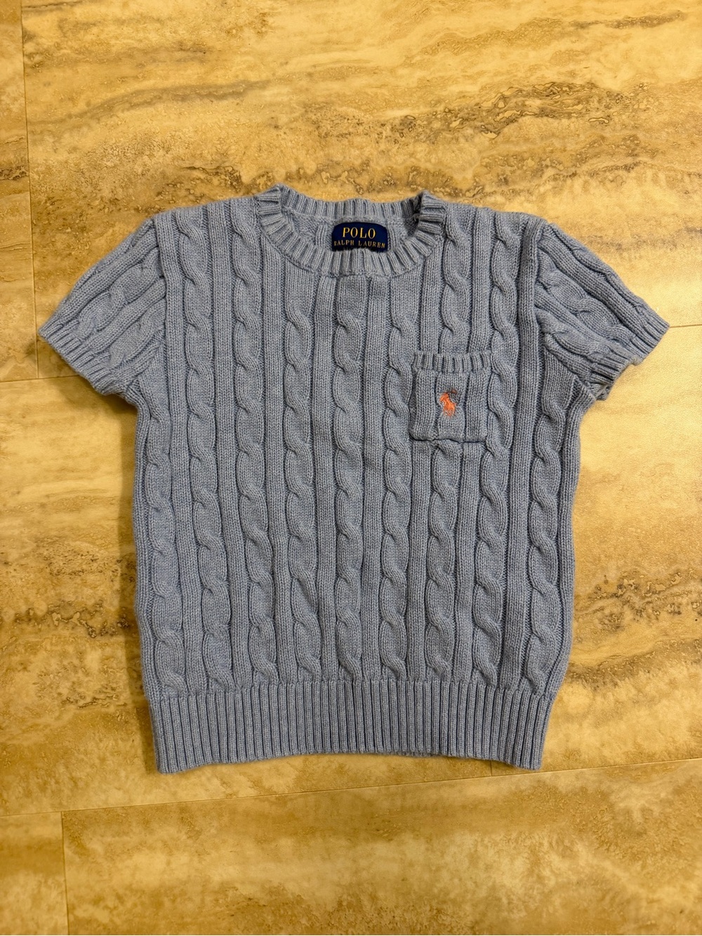 Polo by Ralph Lauren Light Blue Cable-Knit Short Sleeve Sweater